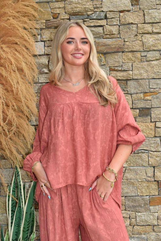 Kiti Paisley Damask Artist Smock Terracotta